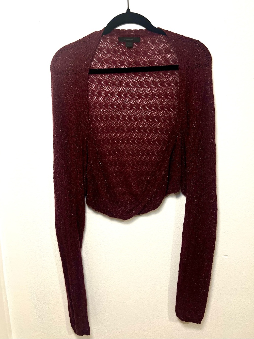 Express Maroon Open-Front Knit Shrug Sweater